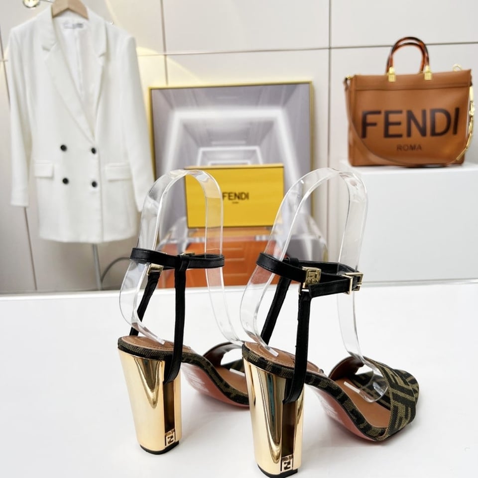 Fendi Delfina Ff Jacquard Medium Heeled Sandals Brown 8X8663Ajzff1D1C view 6