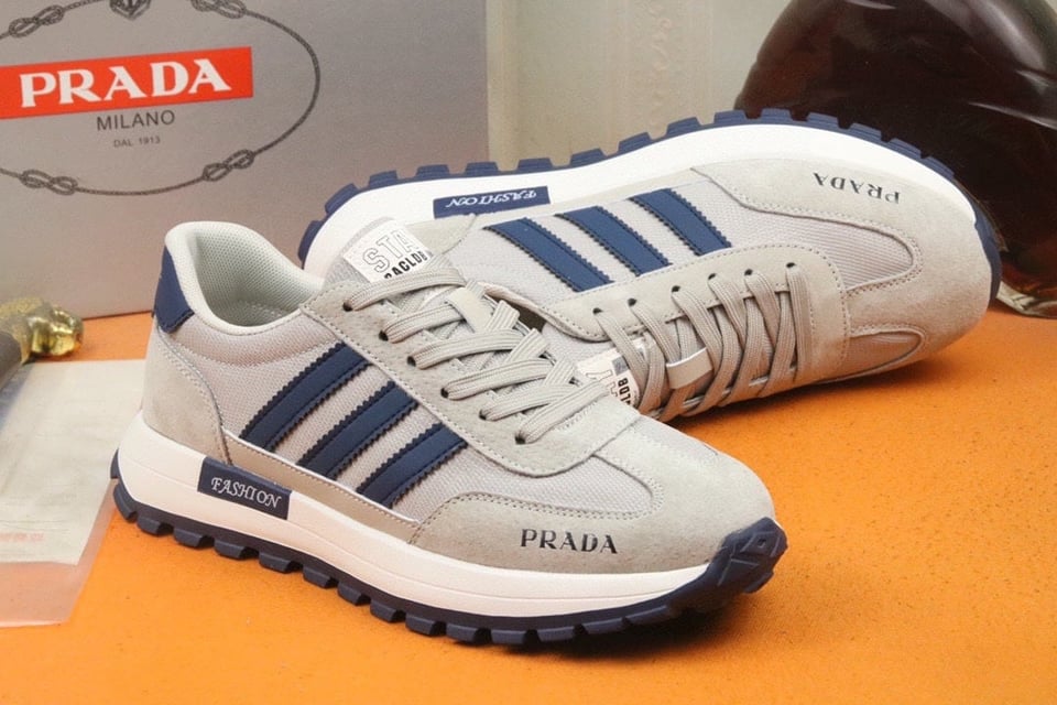 Prada Men?S Sneakers Suede With Stripe Blue view 6