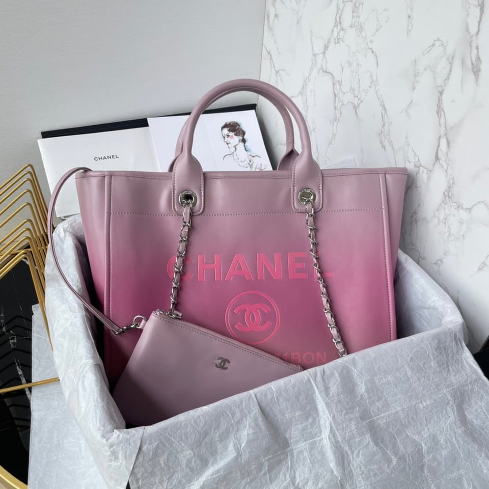 Chanel Shopping Bag 34Cm Pink Purple Calfskin Silver Hardware view 2