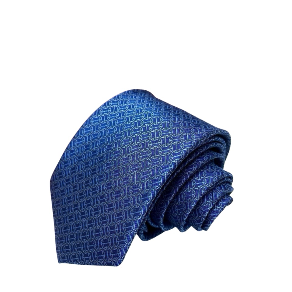 Hermes Blue Pattern Canvas Tie For Men