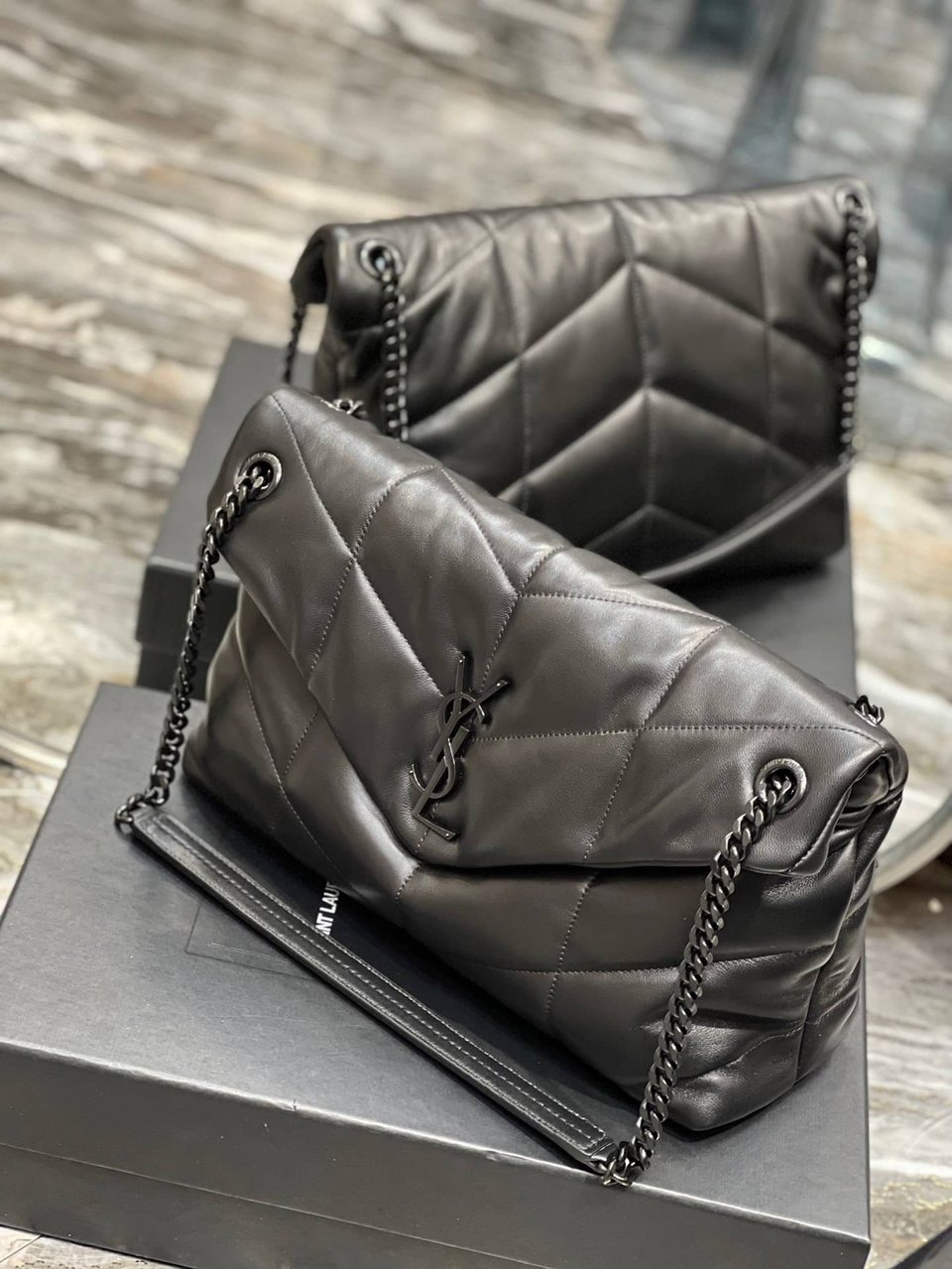 Saint Laurent Puffer Medium Chain Bag In Quilted view 5