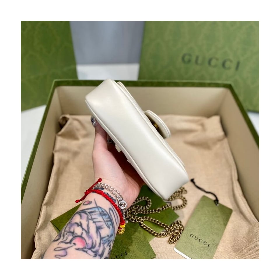 Gucci GG Marmont Matelasse Chevron Leather Super Mini Bag White view 12