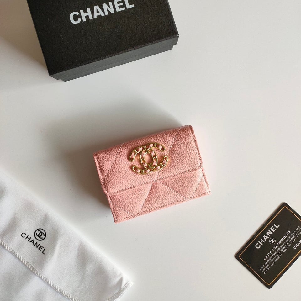 Chanel Trifold Purse 12 Peach Grained Calfskin Gold Icon view 2