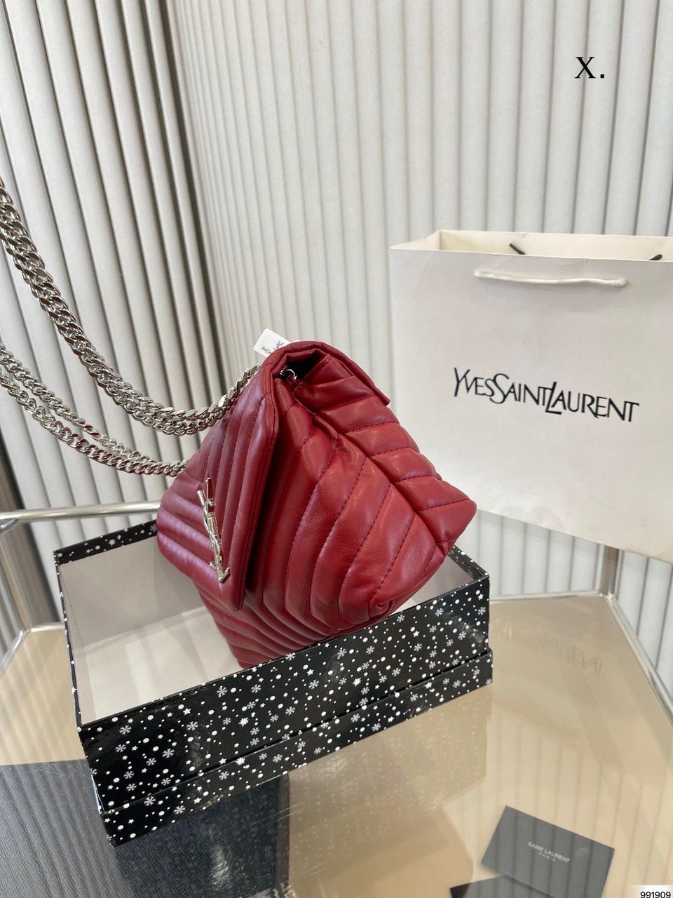 Saint Laurent Loulou Small Chain Bag In Quilted “Y” Leather Wine Red view 5