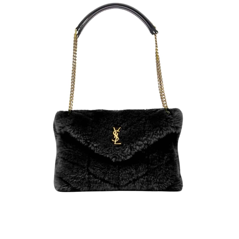 Saint Laurent Puffer Bag In Shearling Black 28Cm