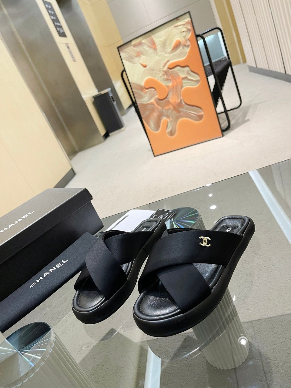 Chanel Cc Logo Criss Cross Slides Black view 8