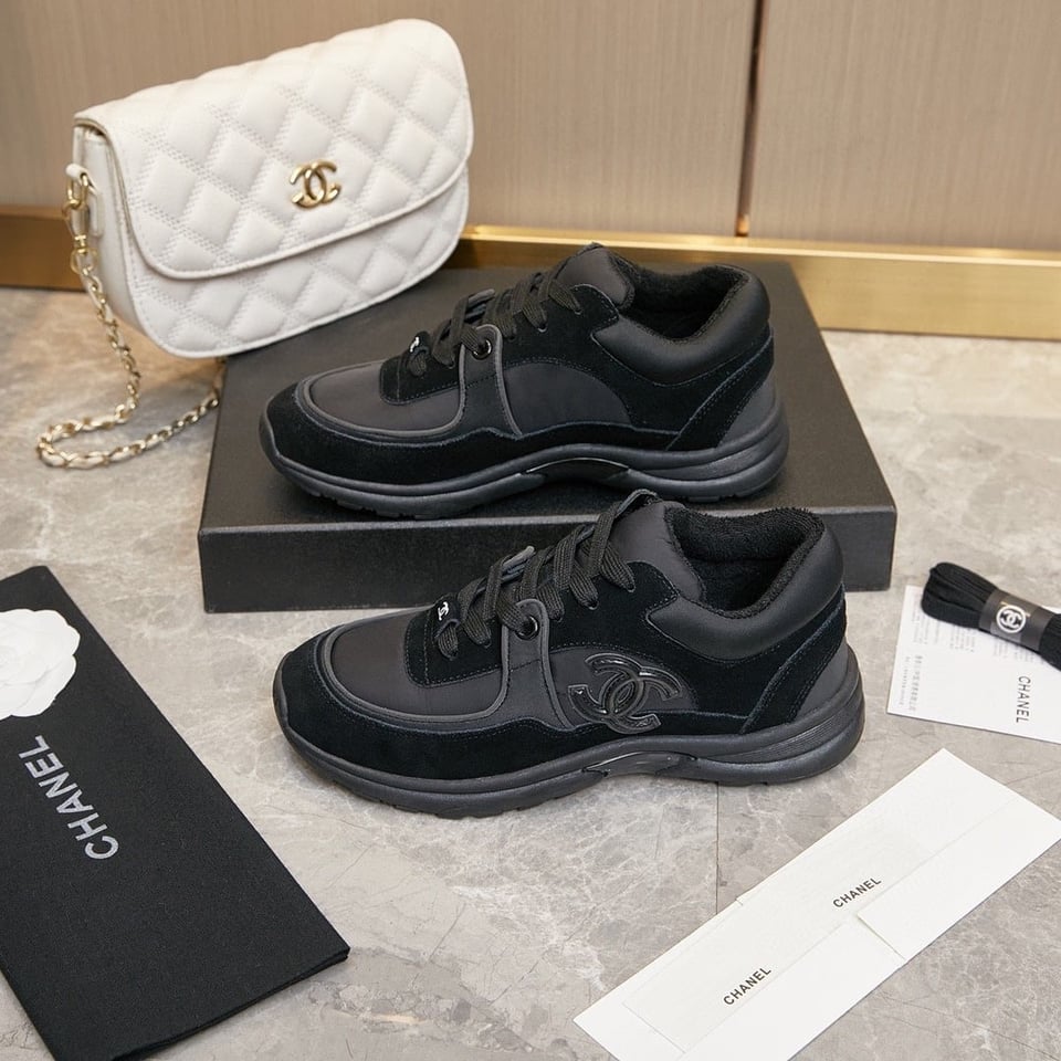 Chanel Suede Reflective Sneakers Black view 6