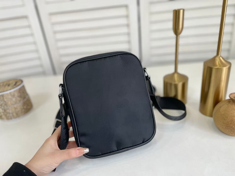 Prada Re Nylon Saffiano Logo Leather Bag Black 21Cm view 5