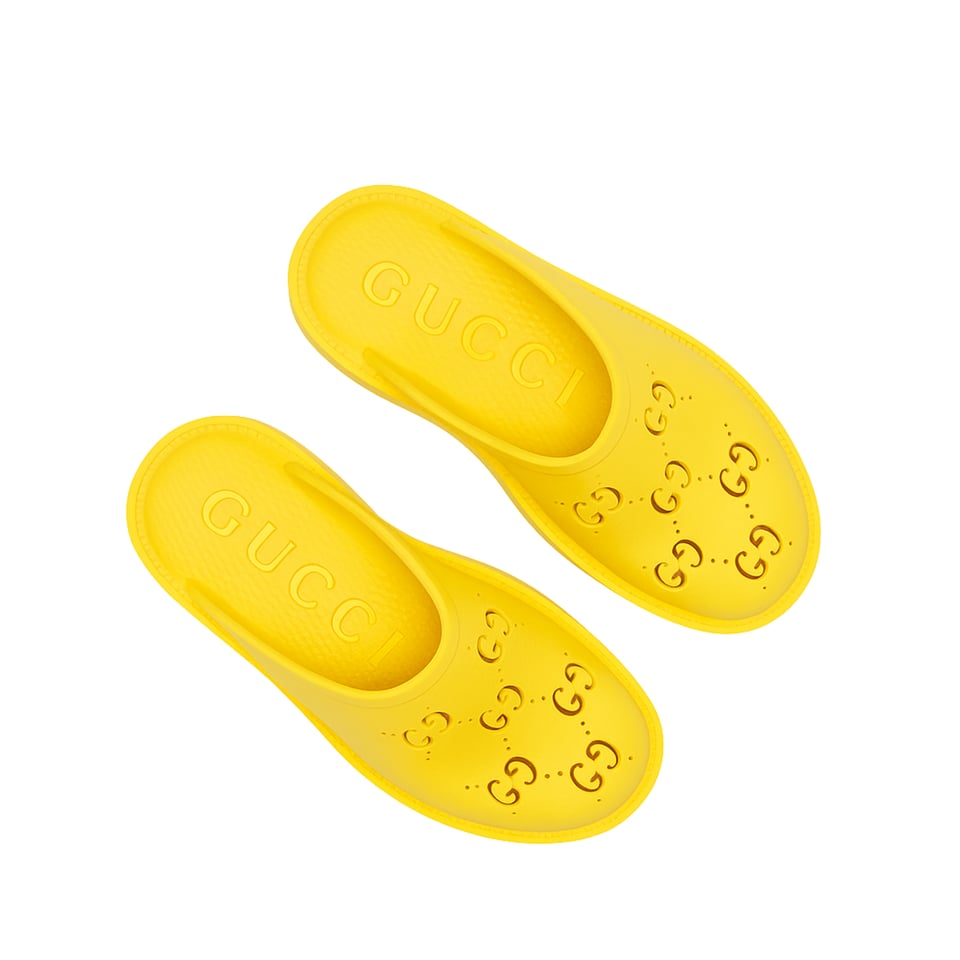 Gucci Men’S Slip On Sandal Yellow Gg Rubber