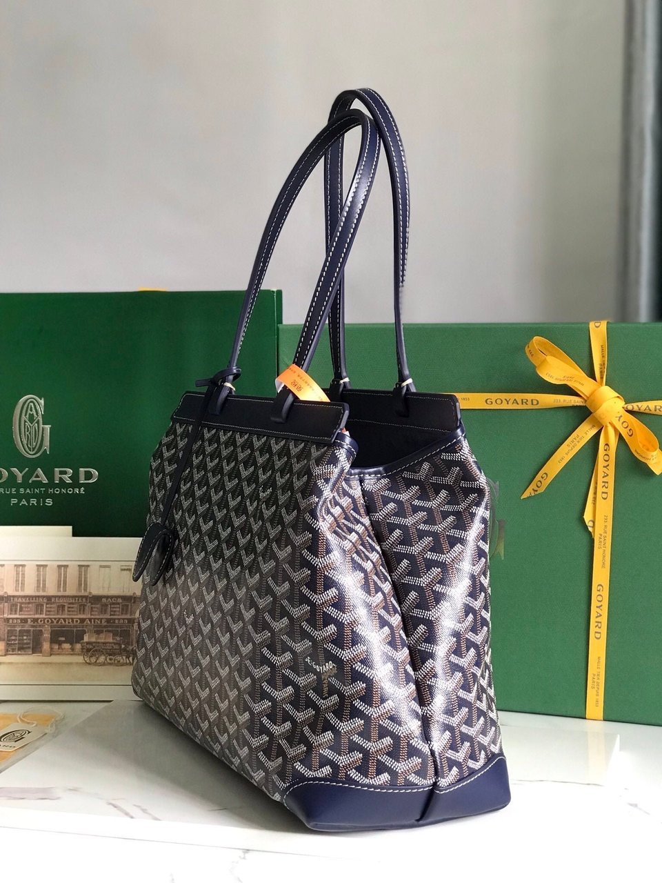 Goyard Bellechasse Biaude Pm Bag 36cm Navy Blue Goyardine Canvas And Calfskin Trim view 10