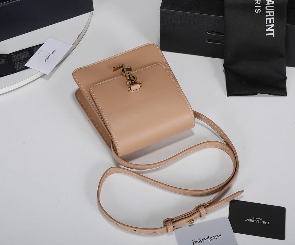 Saint Laurent Kaia North/South Satchel In Leather Beige view 8