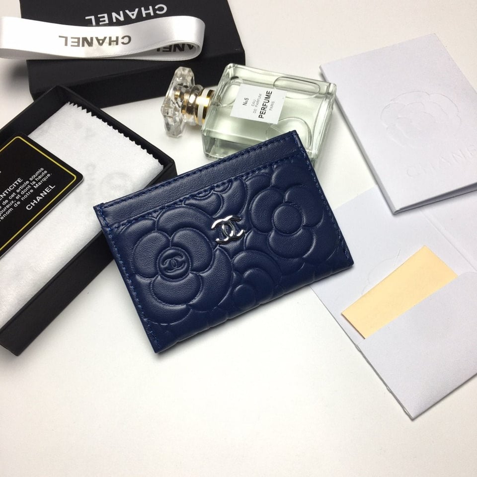 Chanel Floral Card Holder 11.2 Navy Calfskin Silver Icon view 2