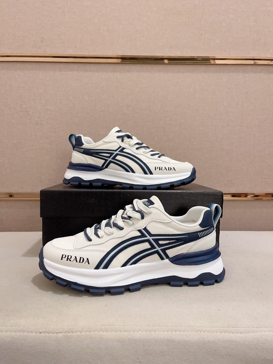 Prada Sport Sneakers Curved Line Blue And Beige view 8