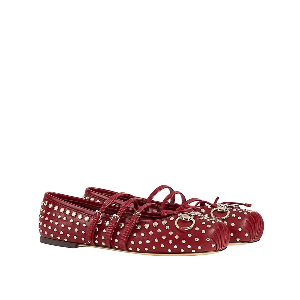 Gucci Women’S Horsebit Ballet Flat Allover Studs Red 821218 Aaeev 6249