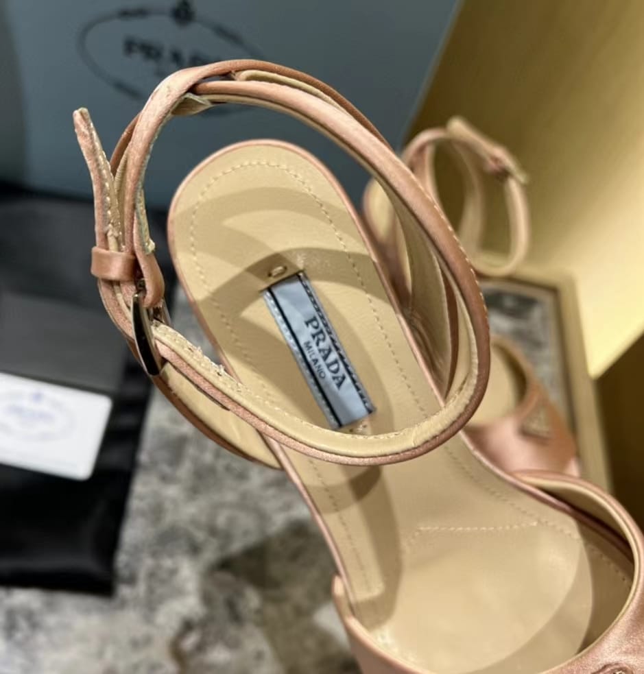 Prada High-Heeled Satin Sandals Pink view 3