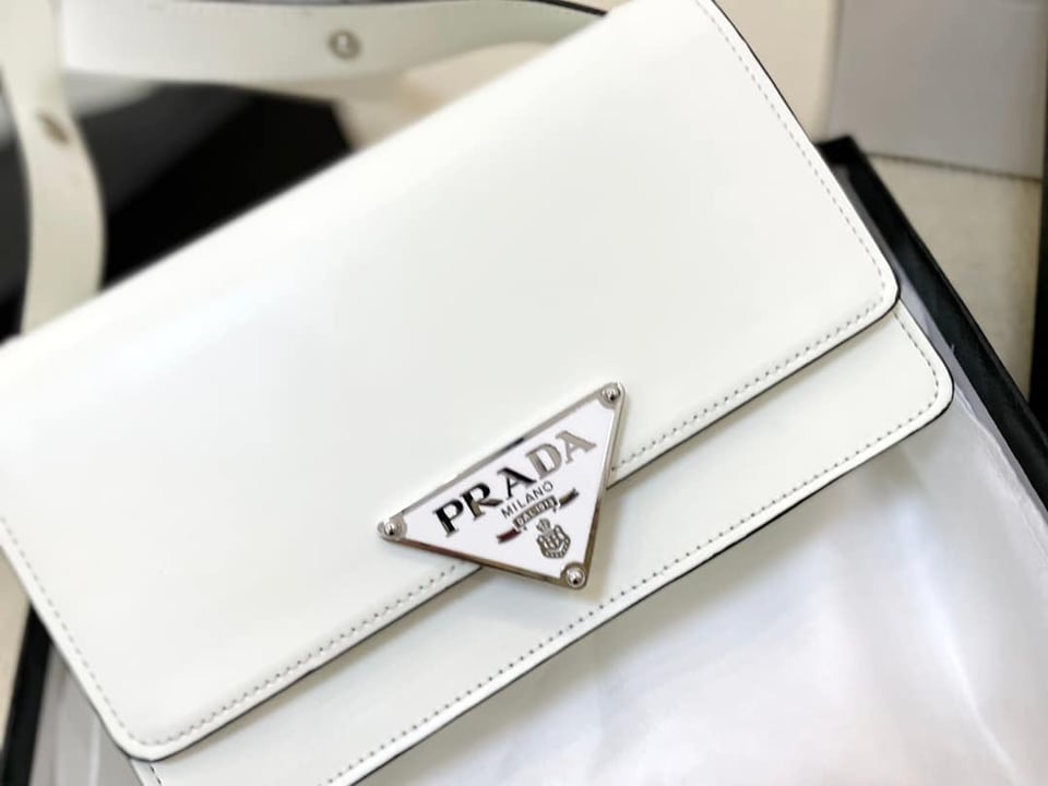 Prada Emblème Brushed-Leather Bag White 24cm view 6