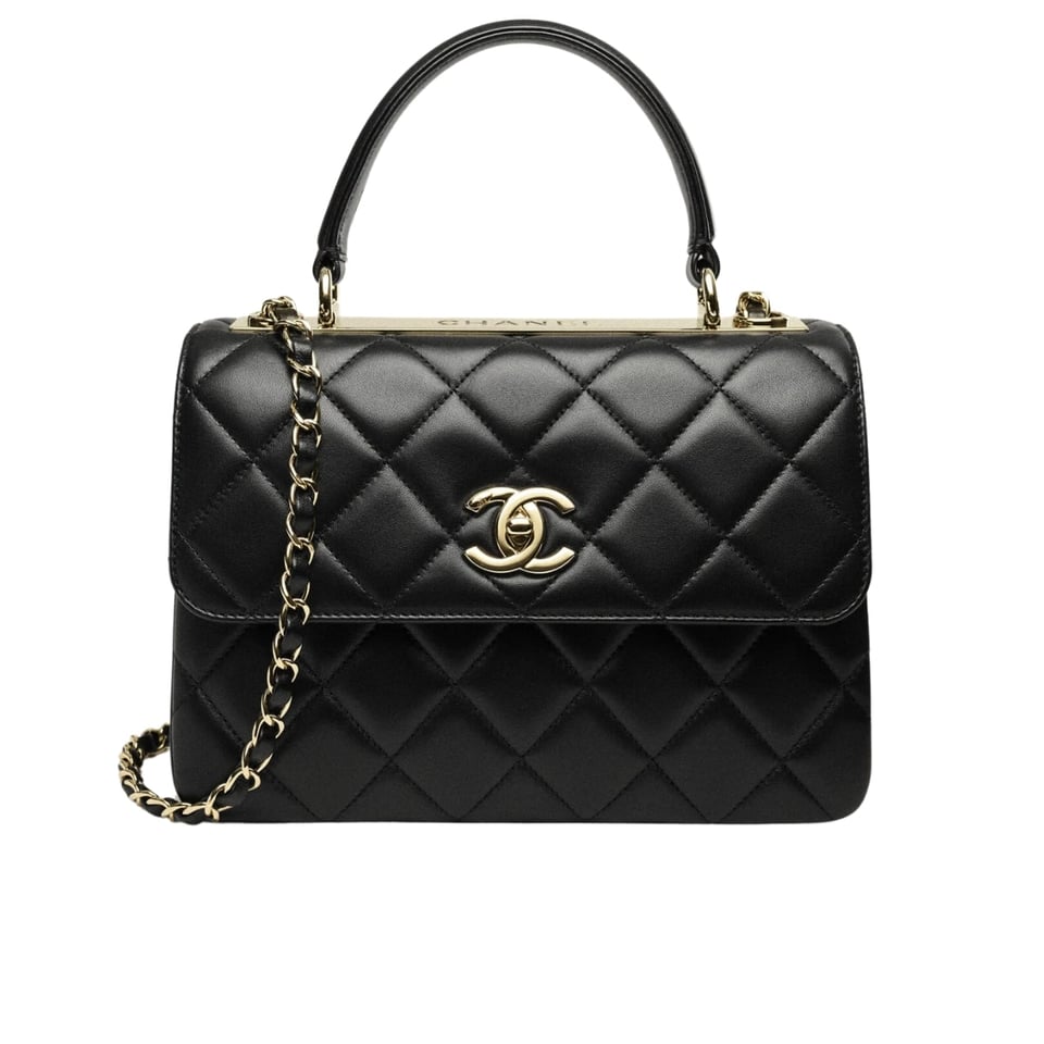 Chanel Flap Bag With Top Handle Black 25Cm/9.8in