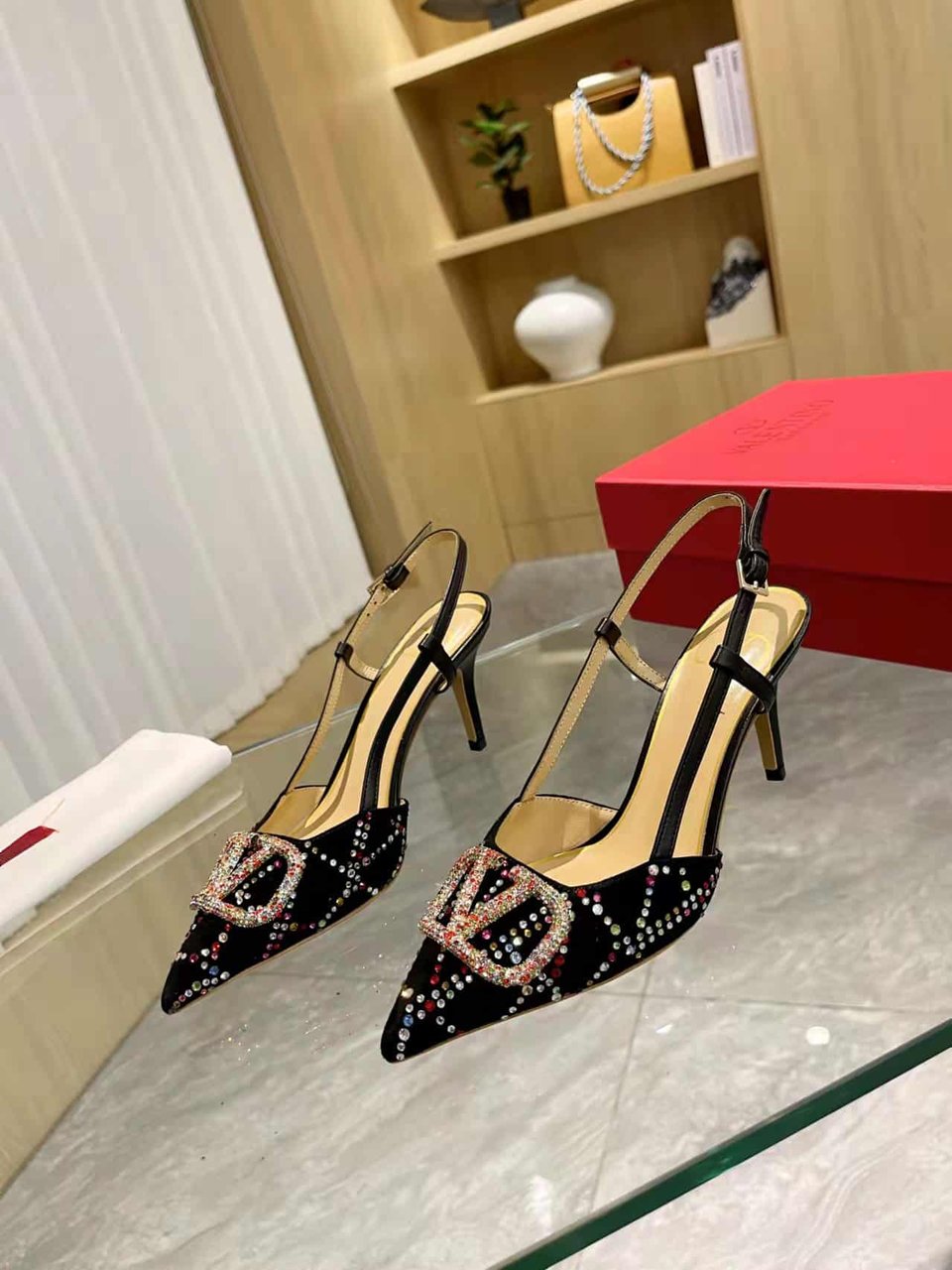 Valentino Vlogo Signature Back Strap Crystal High Heels Black view 8