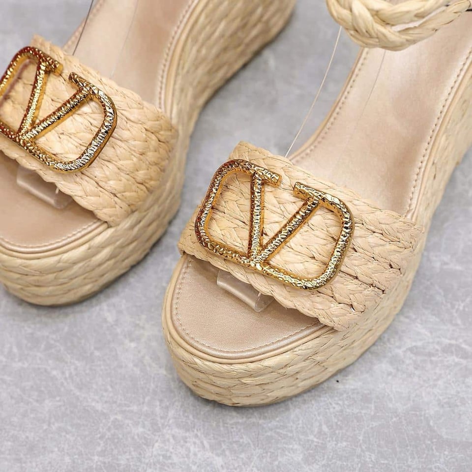 Valentino Garavani Vlogo Raffia Platform Wedge Sandals Natural view 8