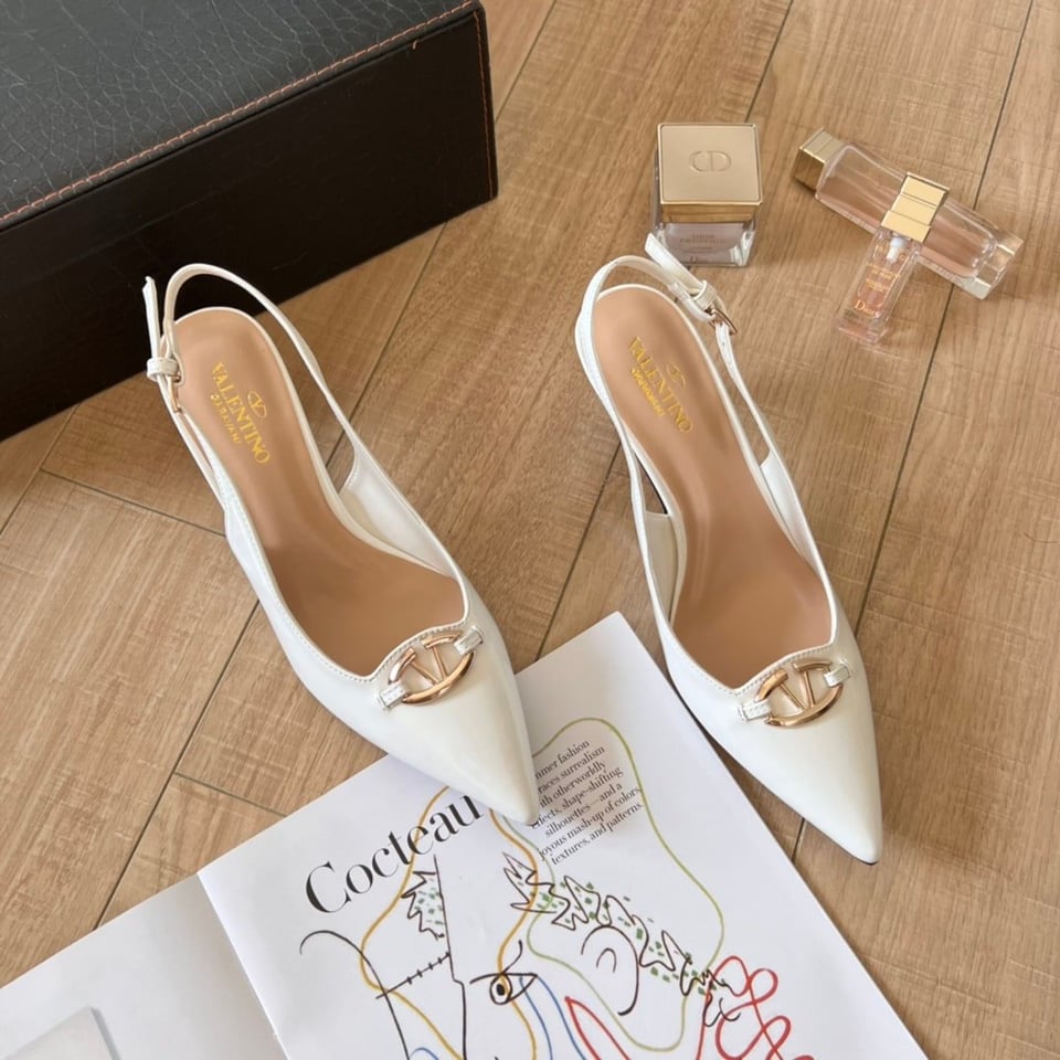 Valentino Vlogo Shiny Leather Leather Heels In White view 5