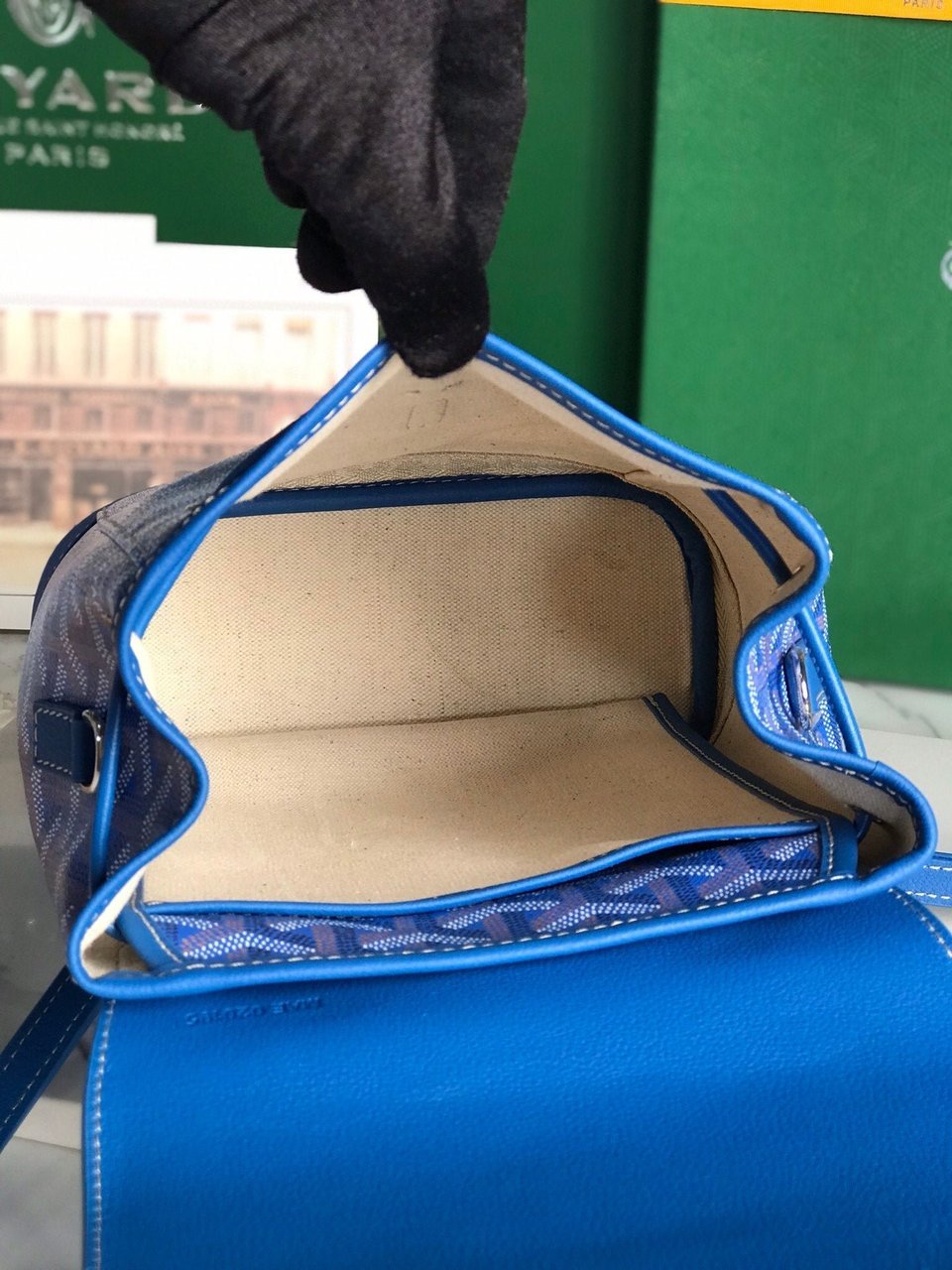 Goyard Alpin Mini Backpack 21 Cm Sapphire Blue Lambskin And Goyardine Canvas view 7