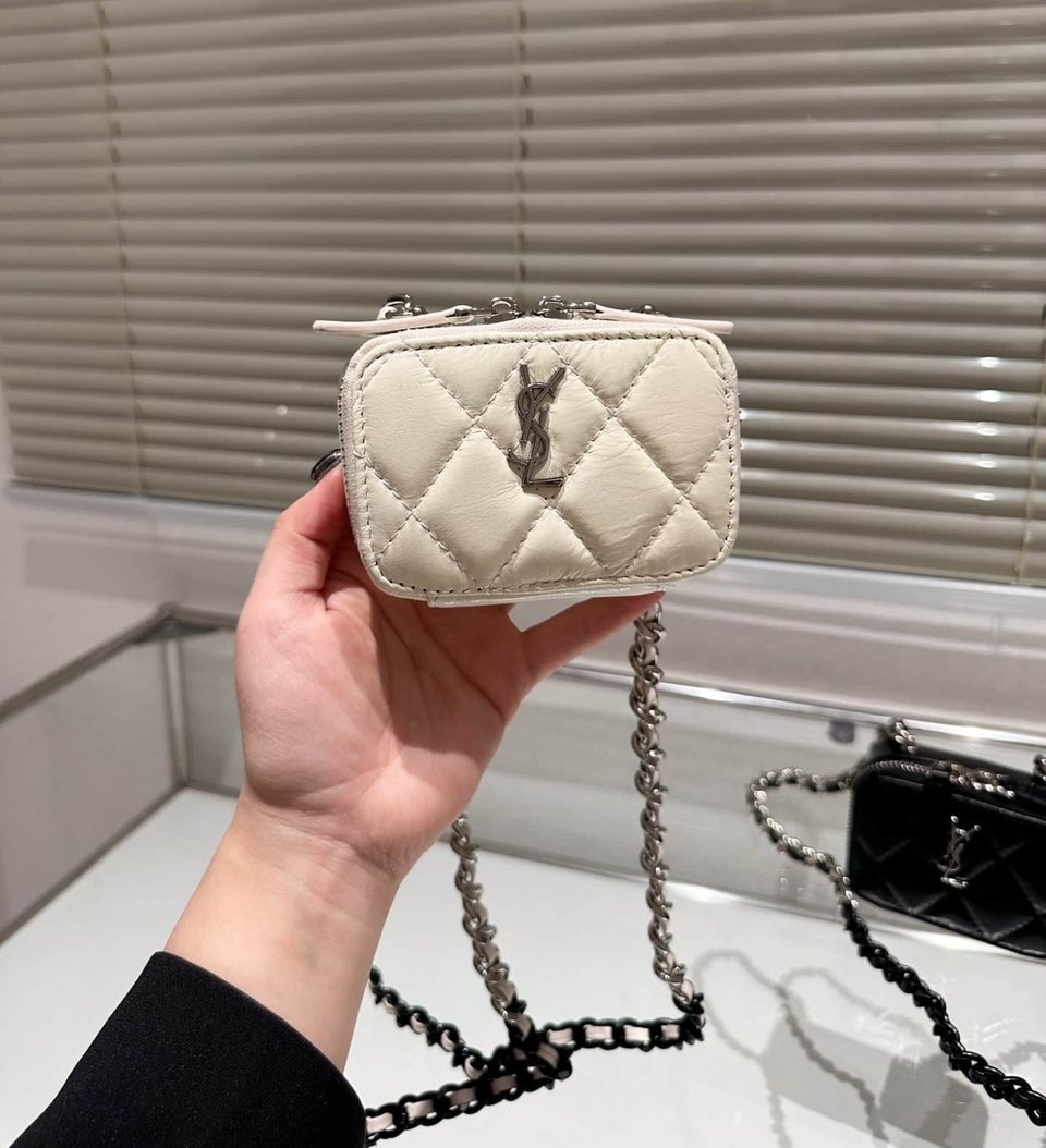 Saint Laurent Quilted Mini Bag With Zip White 12Cm view 3