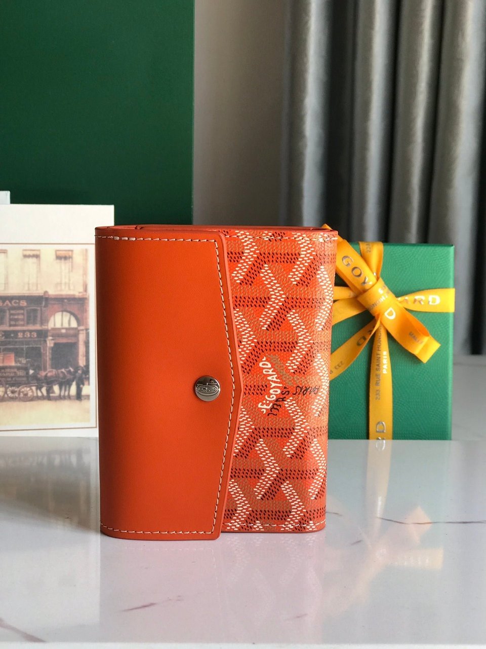 Goyard Saint-Gabriel Wallet 12 Cm Orange Calfskin And Goyardine Canvas 12cm view 7