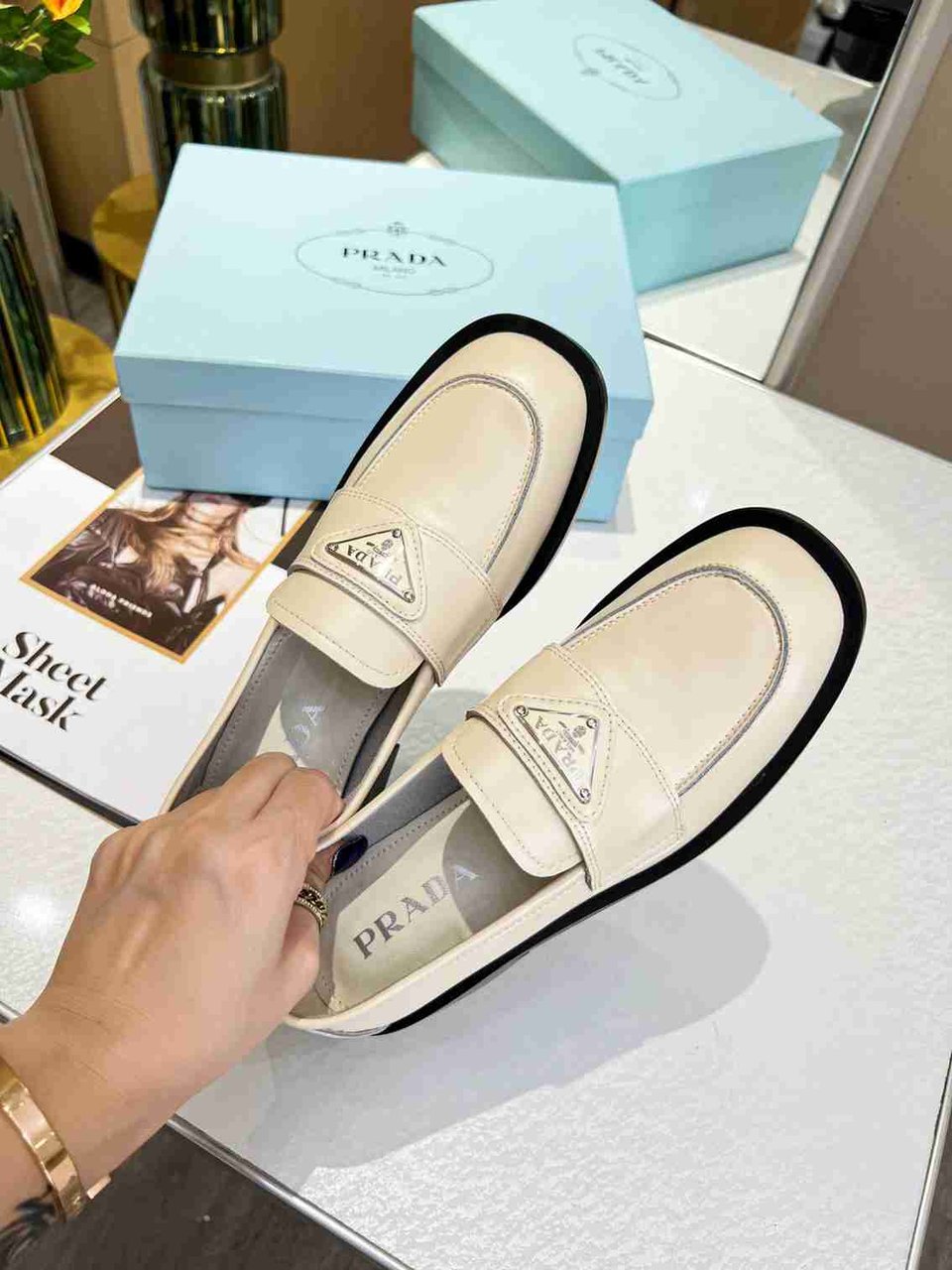 Prada Patent Leather Loafers Nude view 3