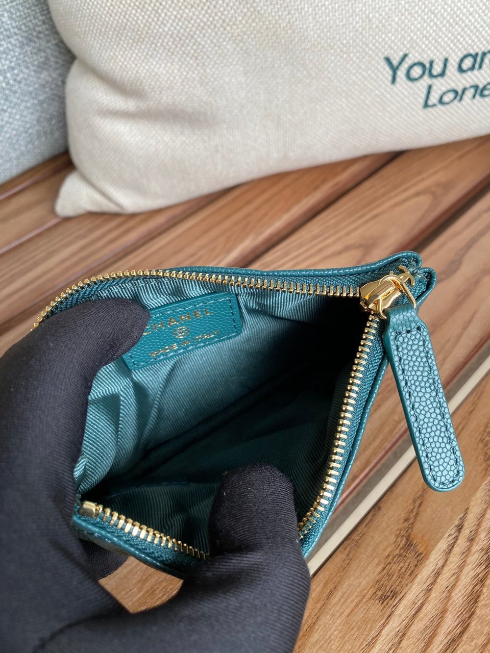 Chanel Zipped Wallet 15 Blue Green Caviar Gold Hardware view 8
