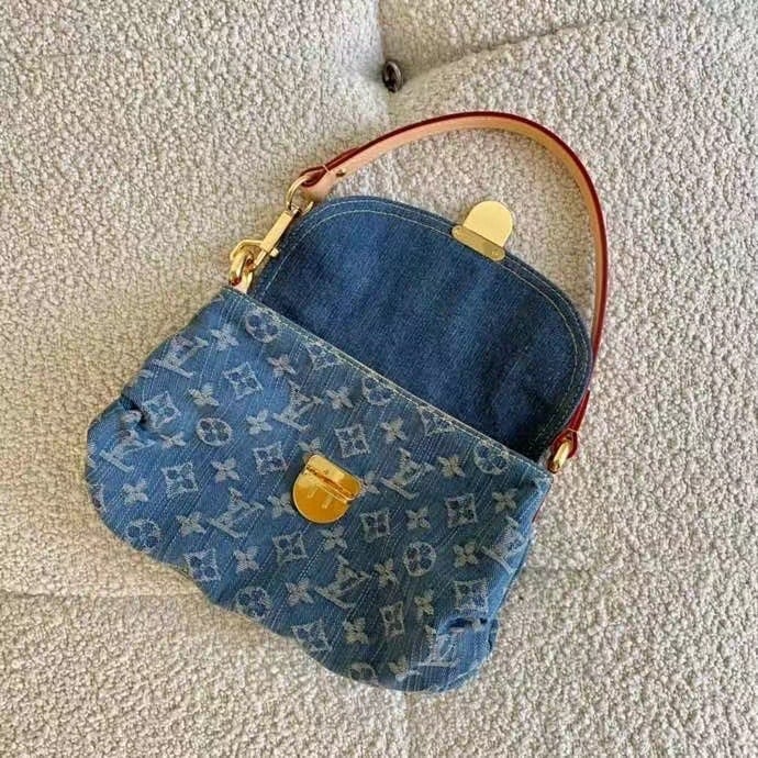 Louis Vuitton Pleaty Handbag Monogram Denim Blue 26Cm M95050 view 6