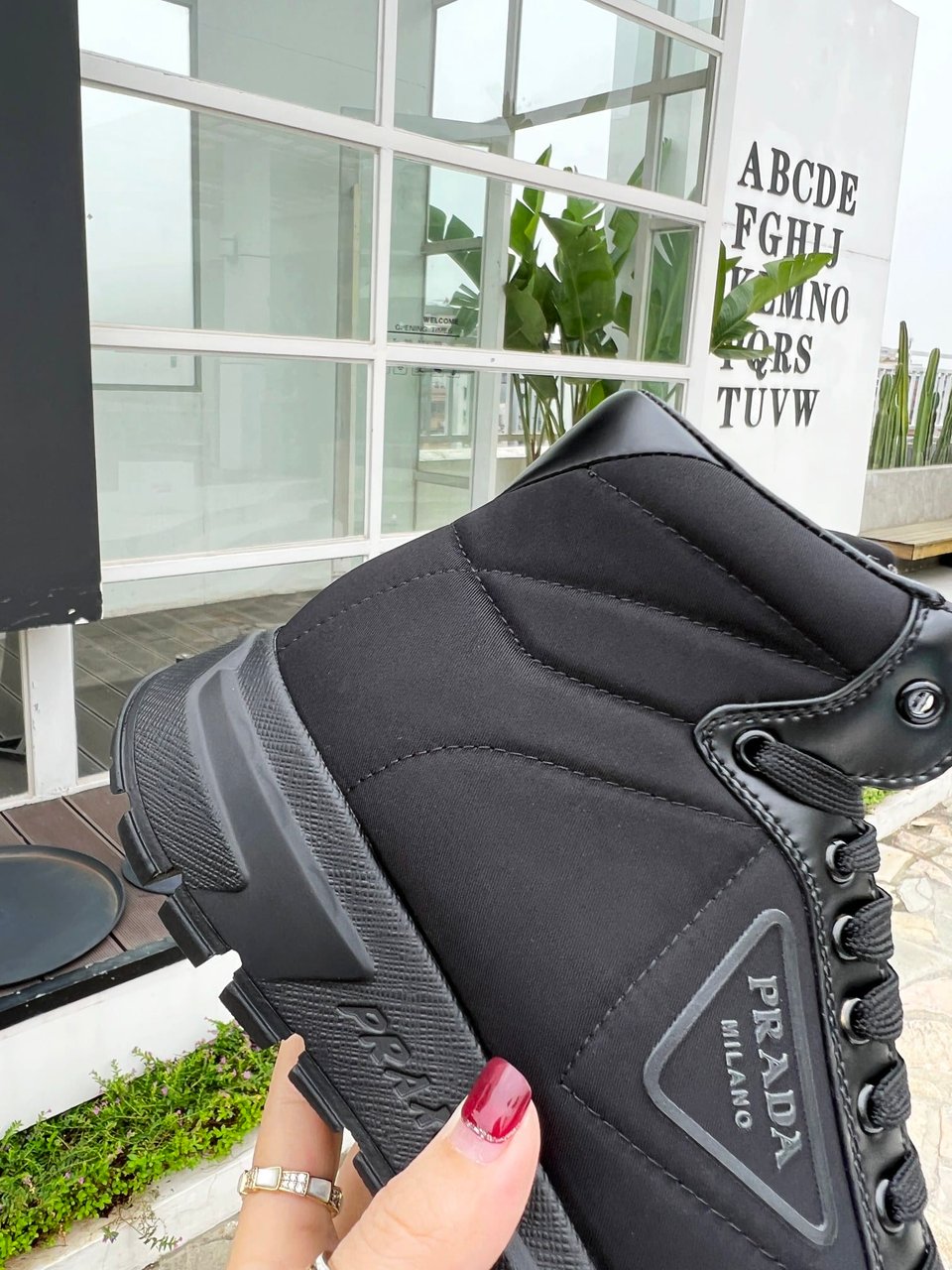 Prada Prax 01 Re-Nylon And Brushed Leather Sneakers Black 4T35923Lf5F0002 view 5