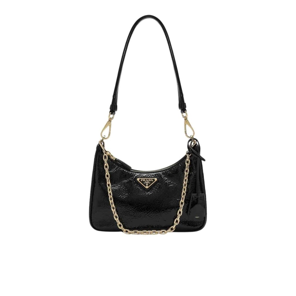 Prada Re Edition Mini Bag In Naplak Patent Leather Black 28Cm