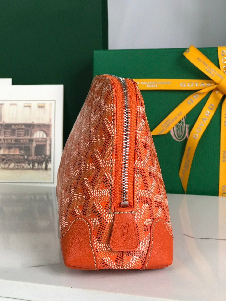 Goyard Vendôme Cosmetic Pouch Orange Goyardine Canvas And Calfskin Trim 17cm view 11
