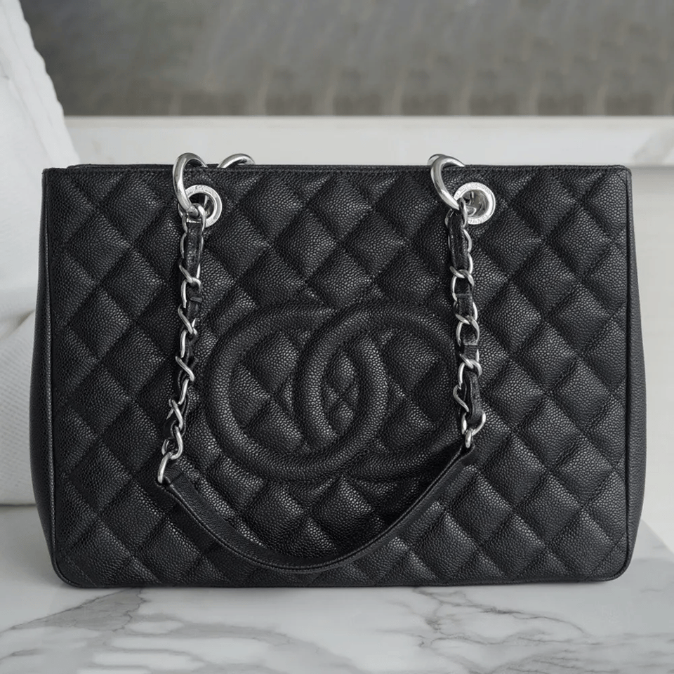 Chanel Classic Tote Bag Silver Hardware Black 34cm view 5
