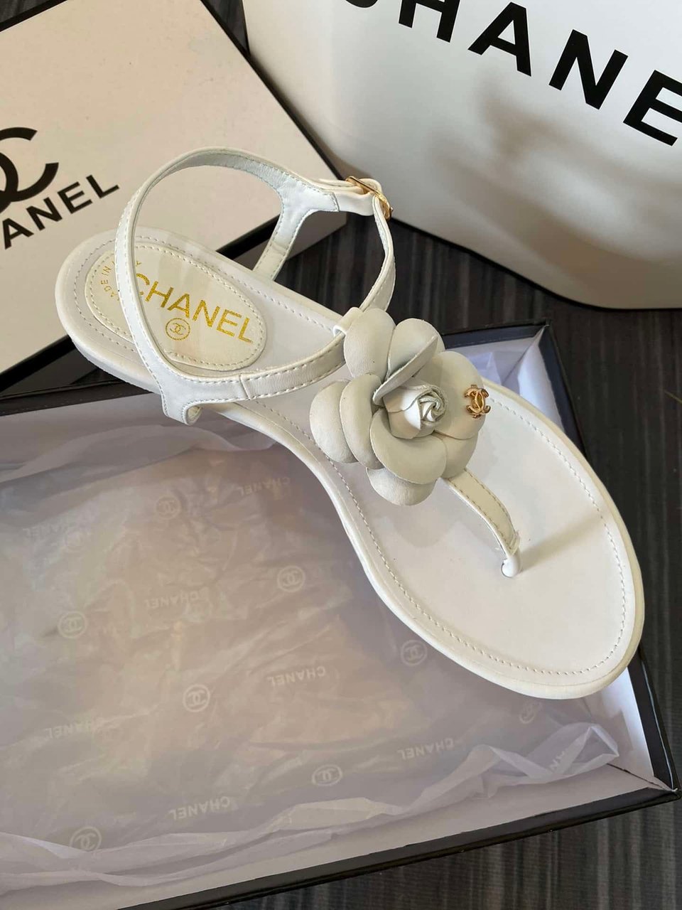 Chanel Jelly Rubber Camellia Sandals White view 4