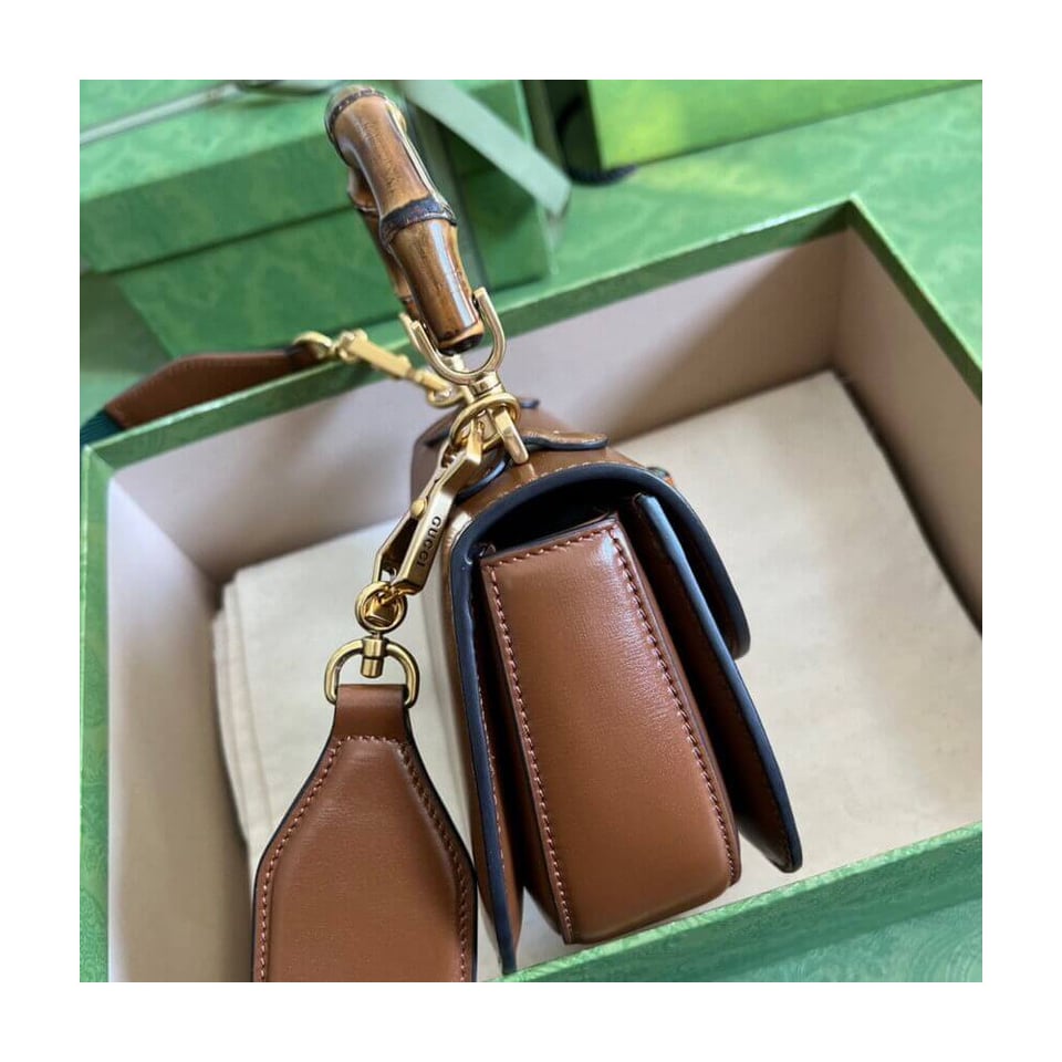 Gucci Mini Top Handle Bag with Bamboo Cuir view 5