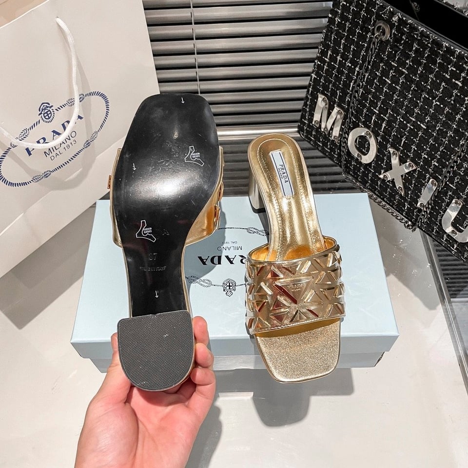 Prada Ciabatte Spazzolato Borchie Sandals Gold view 5