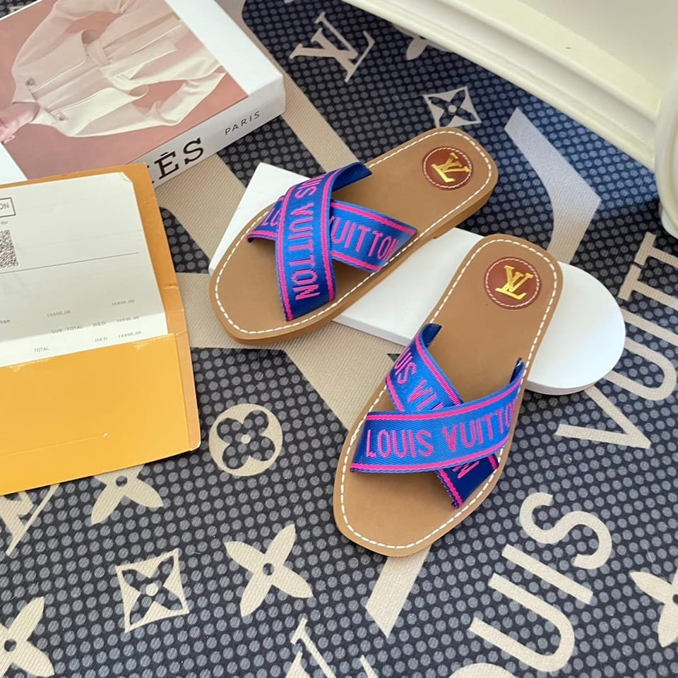 Louis Vuitton Cross Strap Flat Slides Blue view 5