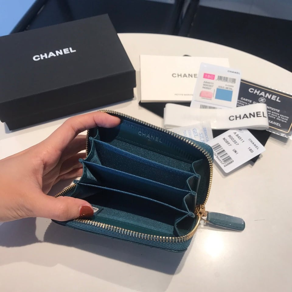 Chanel Zipped Caviar Purse 11 Ocean Calfskin Gold Icon view 4