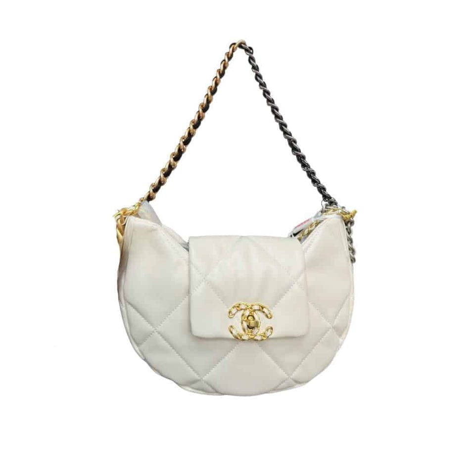 Chanel 19 Hobo Bag Mixed Metal Hardware White 28Cm/11in view 2
