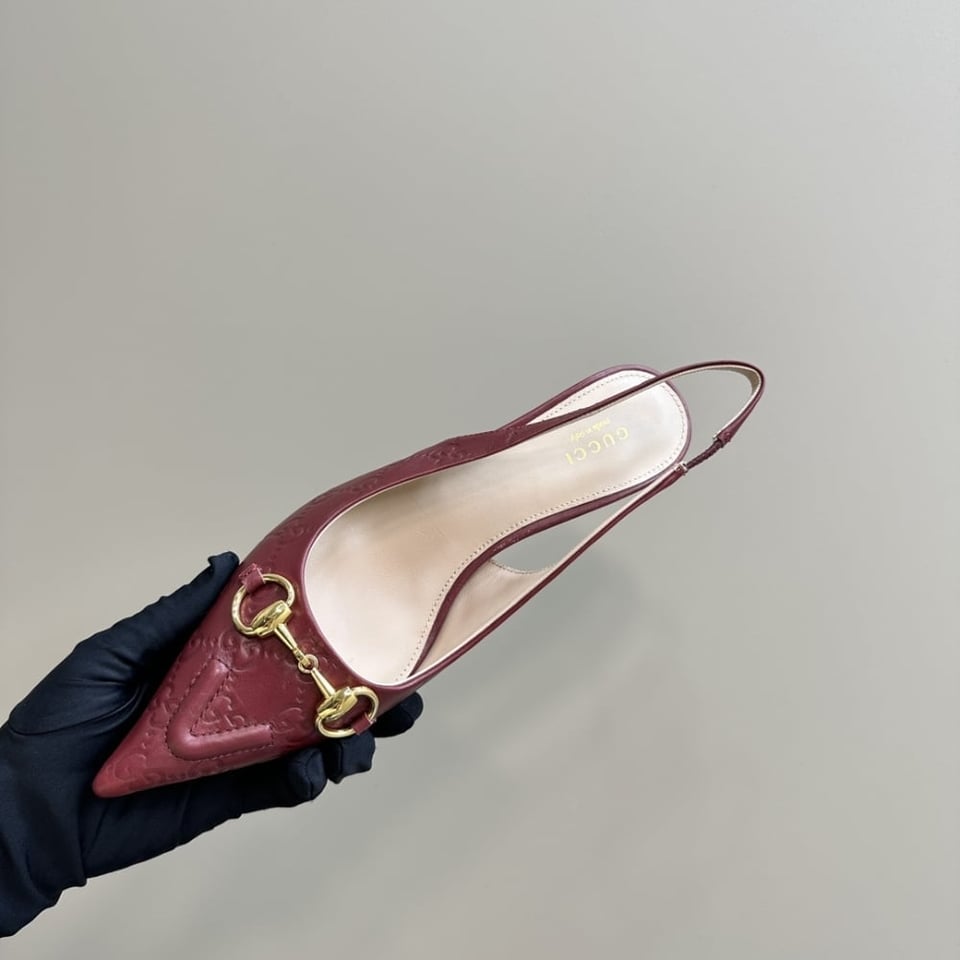 Gucci Women’S Horsebit Slingback Pump Gg Leather Rosso Ancora Red view 9