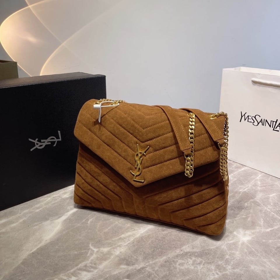 Saint Laurent Cinnamon Loulou Large Chain Bag In Suede Brown 31Cm view 3