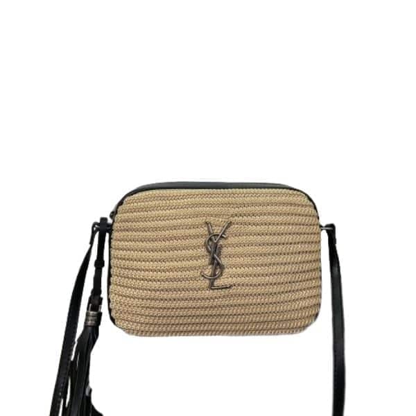 Saint Laurent Lou Camera Bag In Raffia And Smooth Leather Naturel 24Cm view 2