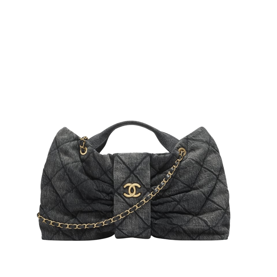 Chanel Grey Bow Pattern Chain Shoulder Bag