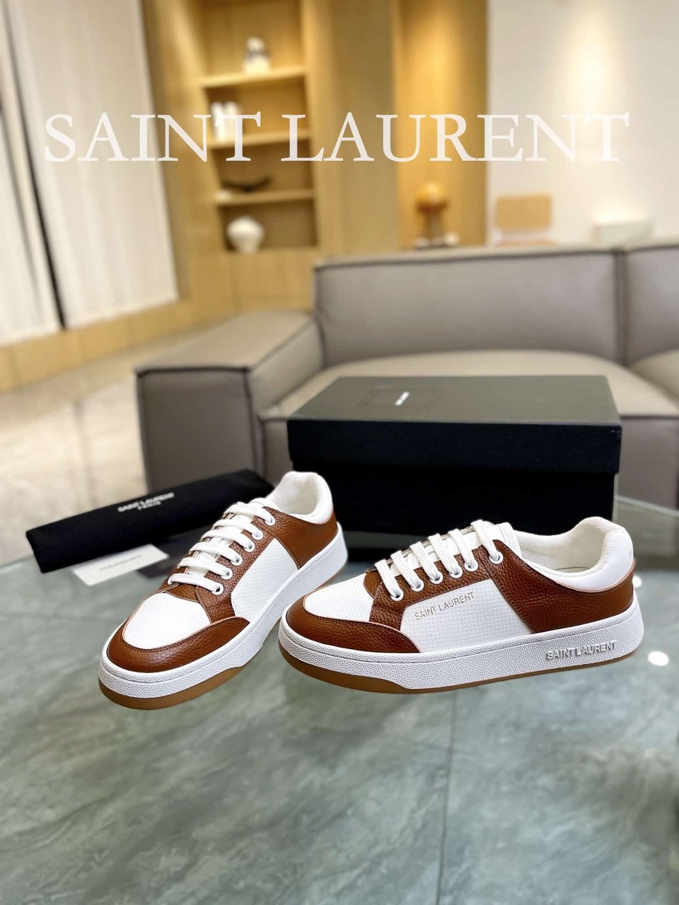 Saint Laurent Perforated Leather Sneakers Brown view 6