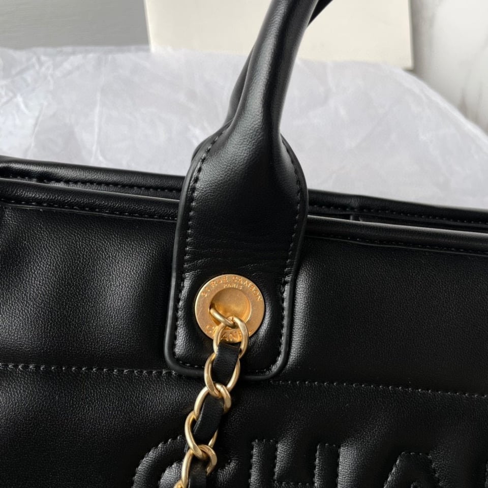 Chanel Shopping Bag 34Cm Black Calfskin Gold Hardware view 6