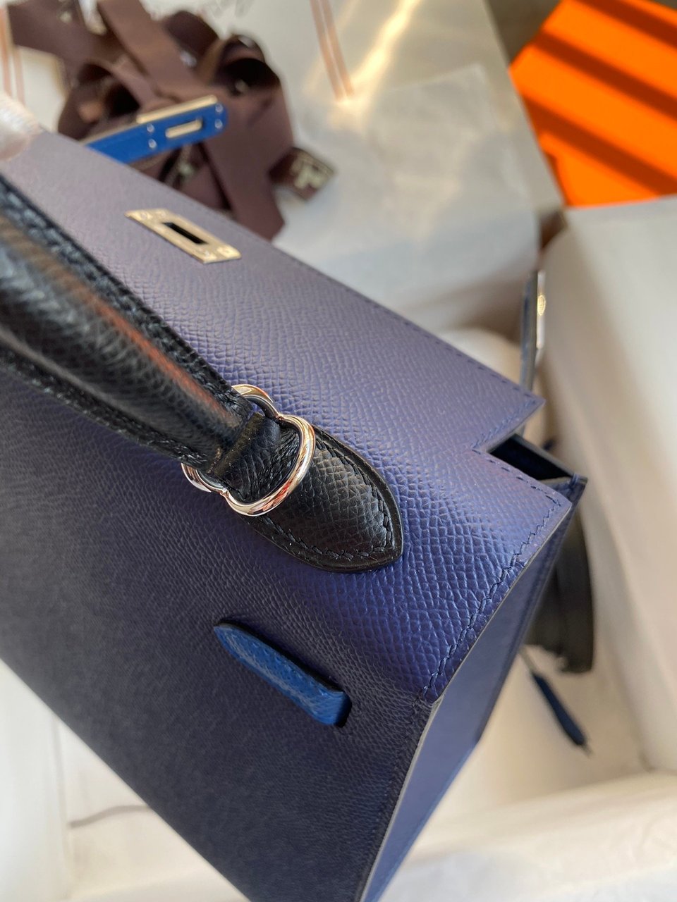Hermes Kelly 25 Bag In Navy Blue Epsom Leather For Women 25cm/10in view 7