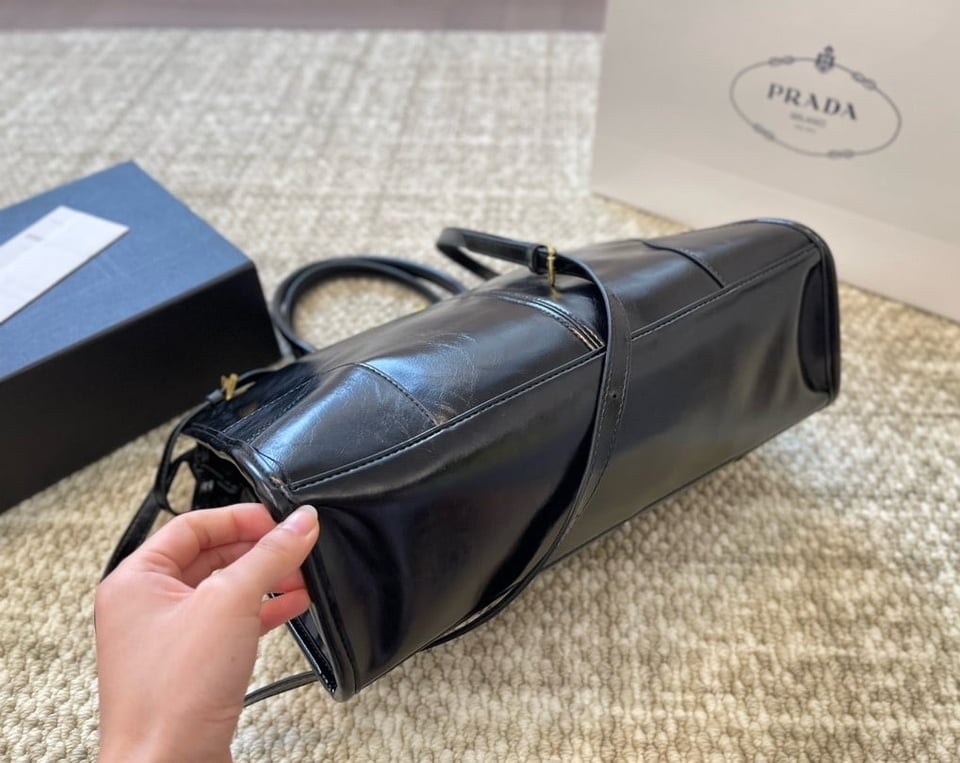 Prada Large Leather Handbag Black 40Cm view 6
