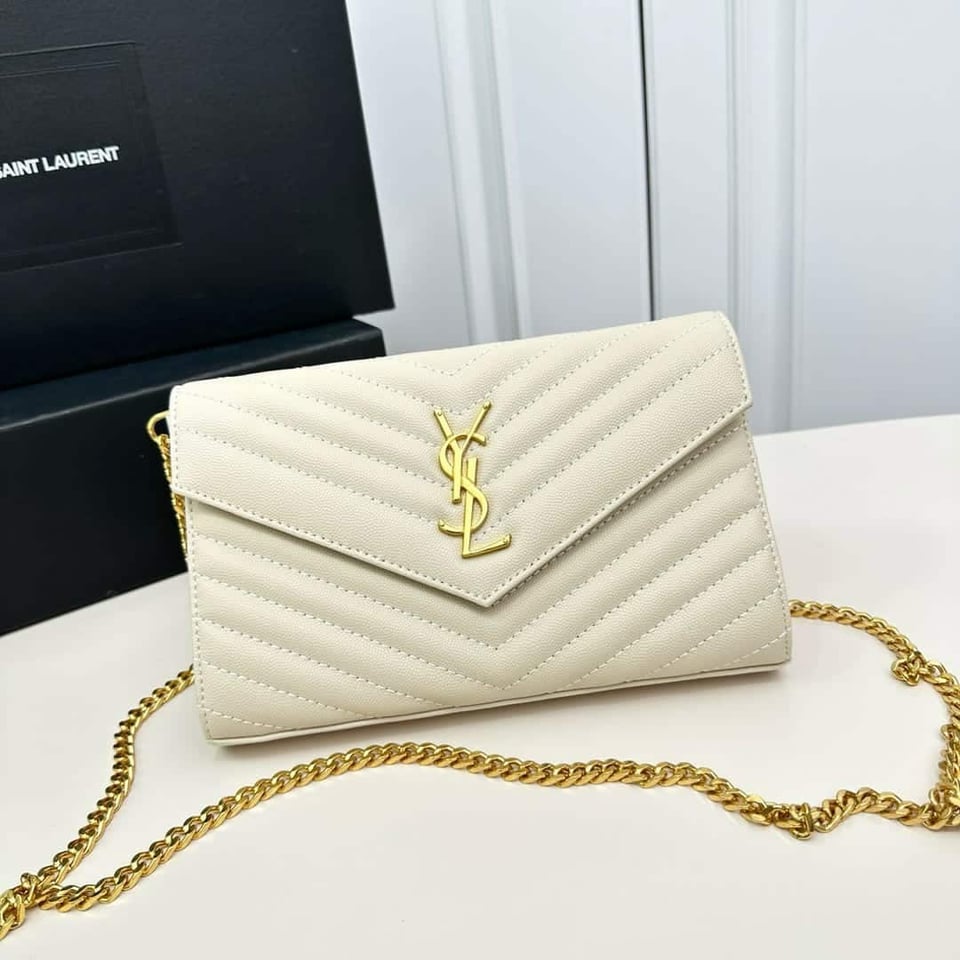 Saint Laurent Classic Cassandre Chain Wallet Bag White 24Cm view 3