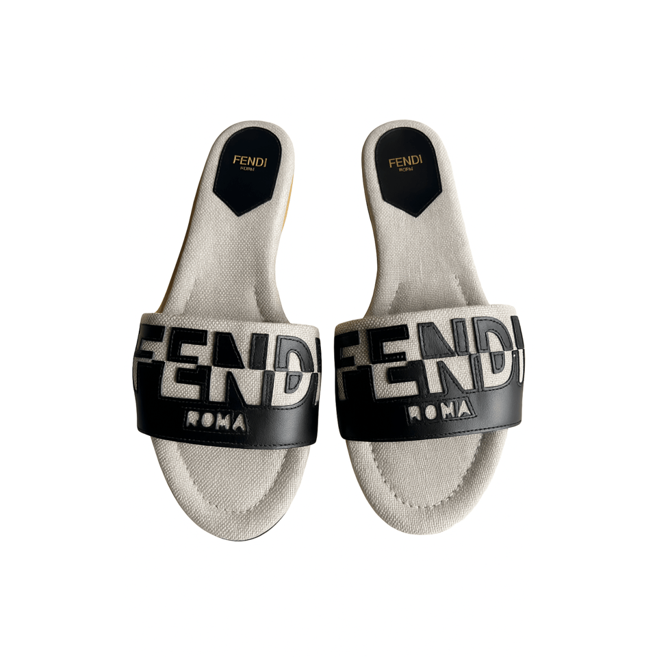 Fendi Signature Canvas Leather Slides Black 8R8337Ajzuf0Wzm view 2